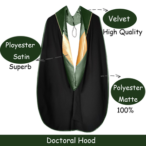 Robe de graduation doctorale vert forêt, Régalia académique doctorale par l'université Capuchon de doctorat avec velours et passepoil doré - Product Image 4