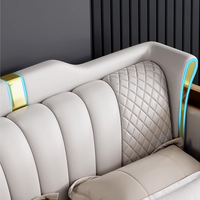 Lit Moderne de Luxe Intelligent Multifonctionnel en Cuir Grand Format avec Rangement, Coiffeuse, Tête de Lit Inclinable, Cadre en Bois Sûr et Fonction Massage
