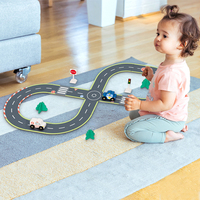 Juego de Construcción de Carreteras de Madera para Niños, Pista de Ferrocarril, Carreras de Autos, Juguetes de Madera para Niños
