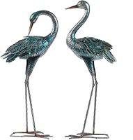 Statues de grues de jardin, patine, décoration de jardin en forme de héron, sculptures de grues en métal debout, art de la cour pour la décoration extérieure, lot de 2