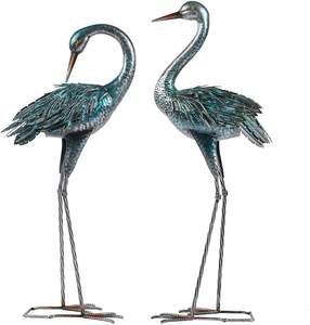 Tuin Crane Standbeelden Patina Reiger Decoy, Staande Metalen Kraan Sculpturen Vogel Yard Art Voor Outdoor Decor, set Van 2 - Product Image 4