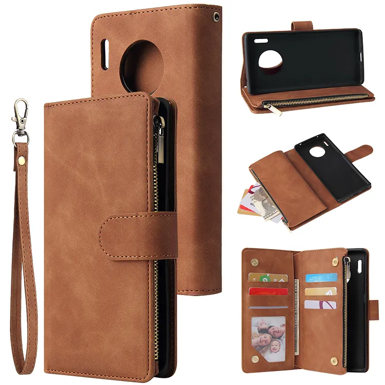 Zipper Wallet Shockproof Leather Back Cover Cell Phone Case For Huawei Mate 30 Pro