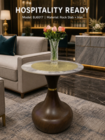 Table d'appoint moderne en dalle de roche ronde avec base en fer sculpté, fabrication directe usine OEM/ODM, pour salon, hôtel, salle de séjour, chambre à coucher