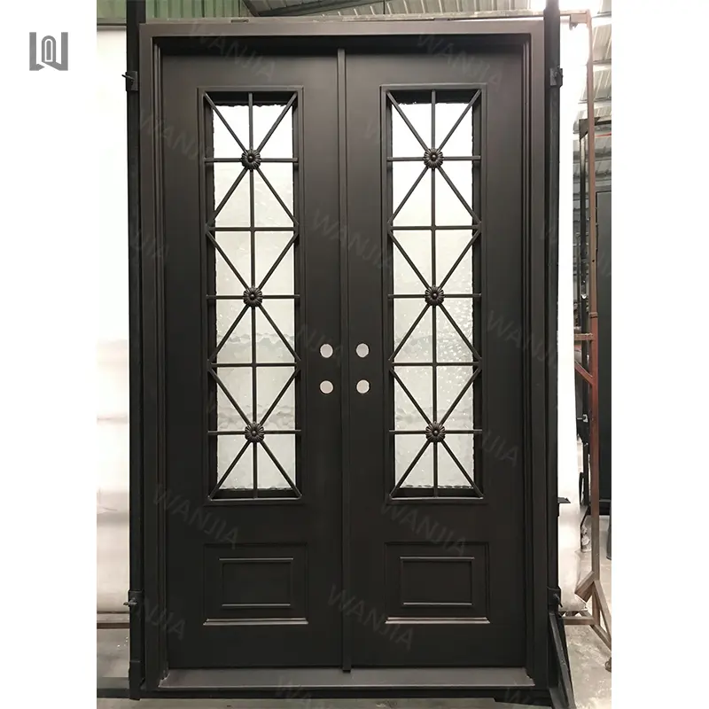 Hersteller Lieferanten dekorative Doppel-Eingangstüren außen vorne Eisentür Haupt Französisch Schmiedeeisen türen