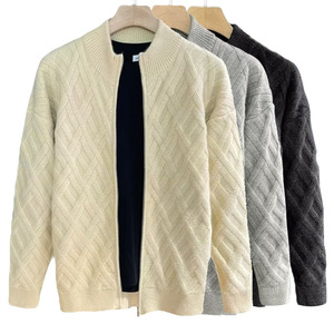 Men's Cardigan Knit Sweater Plus Size Loose Fit Zip Up Stand Collar Business Casual Outerwear Apricot Gray Black - Product Image 1