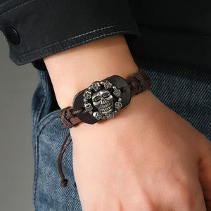 Punk Männer Frauen Leder Armband Braun Hip Hop Schmuck Vintage Accessoires Steampunk Schädel Handmade Charm Armbänder Armreif - Product Image 4
