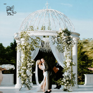 Gazebo de jardin en pierre blanche personnalisé BLVE avec dôme métallique, pavillon rond pour mariage en plein air, décoration de pelouse et de jardin - Product Image 1