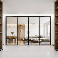 Porte coulissante moderne à cadre fin et fermeture douce, double vitrage trempé, isolation phonique pour la maison, le salon, la chambre à coucher, la cuisine