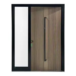 Подгонянная роскошная деревянная печатная внешняя Бронированная Металлическая стальная дверь с большой ручкой для домов