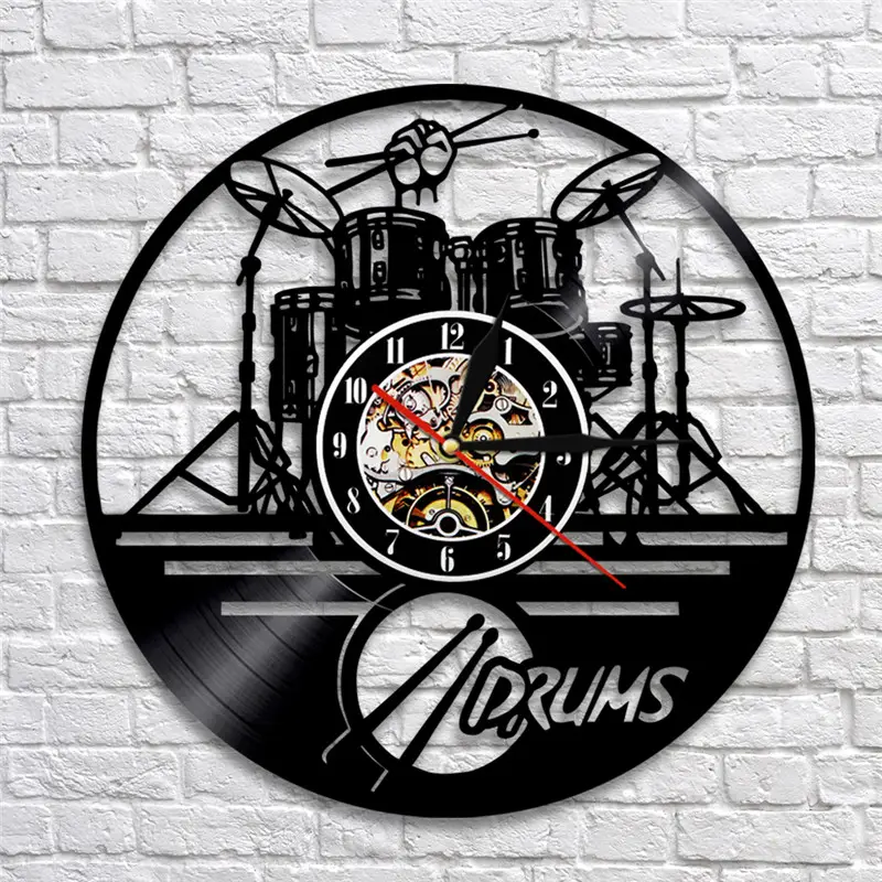 3d Drumstel Vinyl Wandklok Creatieve Holle Design Muziek Cool Reloj De Pared Slaapkamer Home Decor Nachtclub Uniek Voor Jongen Cadeau