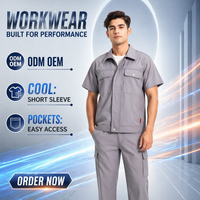 Ensemble uniforme de travail d'été en coton à manches courtes pour hommes, durable, respirant, anti-humidité, léger et de protection pour le travail (vente en gros)