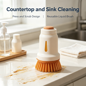 Brosse de nettoyage en silicone avec distributeur de savon, outil de récurage anti-rayures avec manche en plastique, pour évier de cuisine et ustensiles de cuisson - Product Image 3