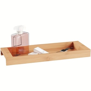 Bandeja de baño de madera, decoración para baño, caja de almacenamiento de bambú, estante de almacenamiento para tocador, bandeja de almacenamiento, estantería - Product Image 4