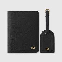 Ensemble cadeau de porte-passeport, porte-cartes de voyage et étiquette de bagage en cuir PU grainé, personnalisable avec logo, vente en gros