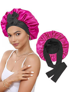 Gorro de Dormir de Satén Sedoso con Borde <span class=keywords><strong>Ancho</strong></span> y Lazo Largo, Gorro de <span class=keywords><strong>Doble</strong></span> Capa para el Cuidado del Cabello Rizado/Natural, Gorro para Dormir de HLC - Product Image 6