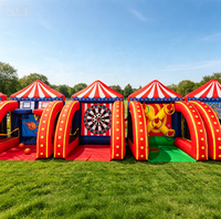 Combo de jeu gonflable 5-en-1 : basketball, football, lancer d'anneaux – Ensemble de jeux gonflables pour événements extérieurs, festivals et location commerciale
