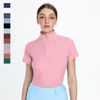 Hauts de sport équestres roses à manches courtes pour femmes, style échantillon, avec fermeture éclair, sous-vêtements de base pour l'équitation en extérieur