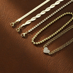 金メッキキュービックジルコニアハートチャームブレスレット5個入りラウンドダイヤモンド + 4mmスネークツイストチェーンリンクブレスレットセット - Product Image 6