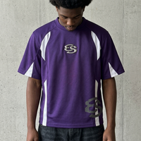 T-shirts d'été pour hommes personnalisés, à manches courtes, col rond, 100 % coton, coupe oversize, avec empiècements en maille et logo métallique 3D imprimé sérigraphié