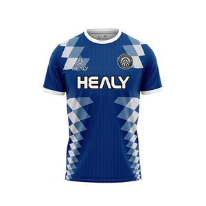 Produsen Kaos Sublimasi Kain Polyester Dry Fit HEALY, Kaos V-Neck Sepak Bola Custom untuk Pria - Product Image 1