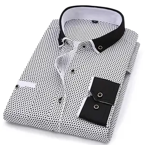 Modieuze Slanke Pasvorm Zakelijke Overhemden Met Lange Mouwen En Zwart Wit Overhemd Met Knoopsluiting