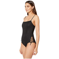 Grosir pakaian pantai satu potong baju mandi ukuran besar mulus Bikini pola cetak renda sabuk jala warna Solid baju renang Bra