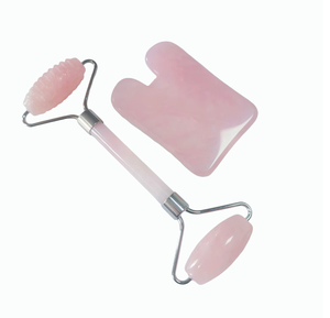wellness products women use skin care <b>tools</b> pricky natural rose quartz jade roller and gua sha set for face and nose - Product Image 5
