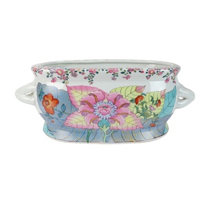 Maceta de porcelana china antigua, maceta de cerámica de forma ovalada pintada <span class=keywords><strong>a</strong></span> <span class=keywords><strong>mano</strong></span> Floral para interiores y exteriores - Product Image 2