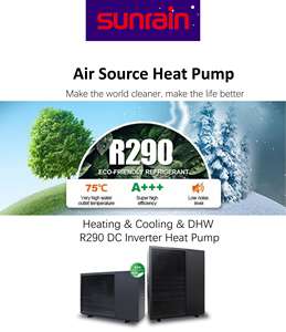 Sunrain R290 6KW 8KW 12KW 18KW DC inversor monobloque WIFI Control inteligente calefacción refrigeración agua <span class=keywords><strong>caliente</strong></span> fuente de <span class=keywords><strong>aire</strong></span> <span class=keywords><strong>bomba</strong></span> de calor - Product Image 3
