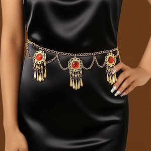 Cadena de cintura de metal estilo hip-hop para mujer, cinturón ajustable con borlas florales y mariposas, accesorio de 110 cm - Product Image 1