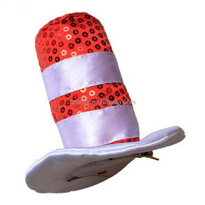 Tùy Chỉnh Phụ Nữ Halloween Cosplay Trang Phục Phụ Kiện Phụ Nữ Đảng Màu Đỏ Trắng Sọc <span class=keywords><strong>Sequin</strong></span> <span class=keywords><strong>Mini</strong></span> <span class=keywords><strong>Top</strong></span> Hat Tóc Clip - Product Image 1