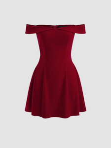 Mini abito da donna in <span class=keywords><strong>velluto</strong></span> <span class=keywords><strong>bordeaux</strong></span> con spalle scoperte, abito da festa elegante con scollo a cuore e linea ad A - Product Image 5