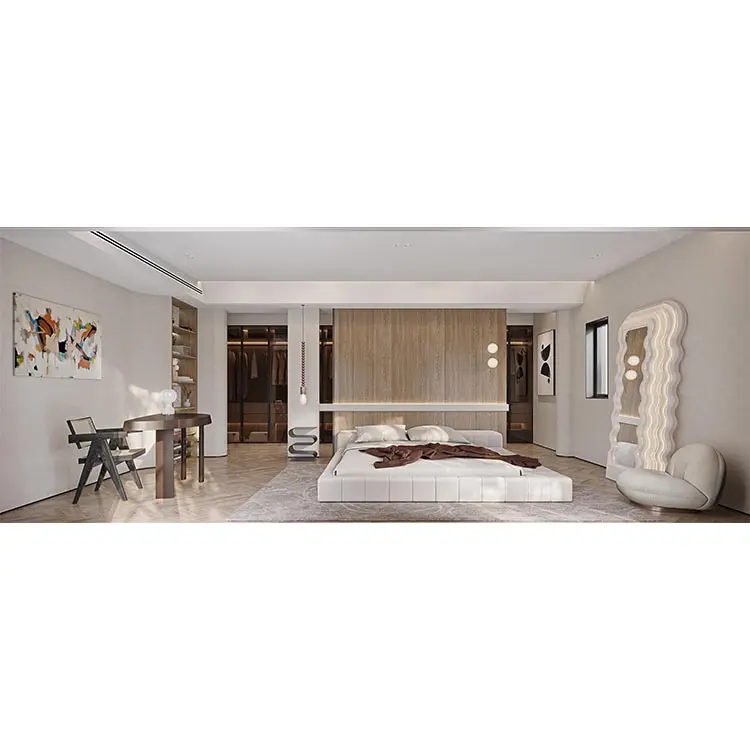Luxury villa furniture village wardrobe triple warobe with drawers tempered glass door wardrobe