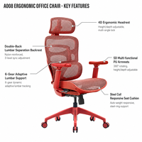 Chaise de bureau ergonomique moderne en nylon rouge avec appui-tête 4D réglable et pivotant pour la maison, la chambre et le salon