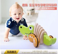 Nouvelle conception enfant en bas âge apprentissage précoce chaîne tirer le long chien en bois semblant jouer jouets