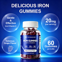 Complément alimentaire en gommes de fer pour femmes et hommes - 20 mg par portion - 60 gommes végétaliennes - Gommes de fer au goût agréable avec vitamine C