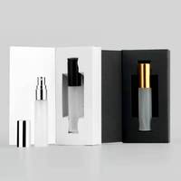 Boîte cadeau de parfum élégante en carton rectangulaire blanc et noir, imperméable, avec lamination mate, 5 ml et 10 ml, emballage en papier de luxe