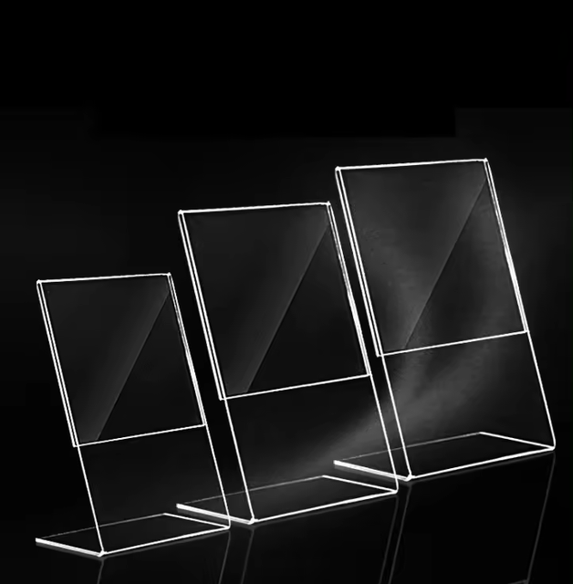 Retail L Shape Acrylic Table Display Stand A6 Menu Display clear Advertising Display Menu Sign Holder