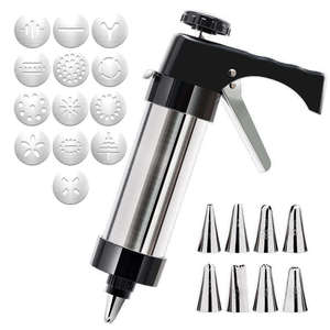 Pistolet à biscuits en acier inoxydable avec 15 embouts et douilles pour la décoration de gâteaux et les outils de pâtisserie - Product Image 1