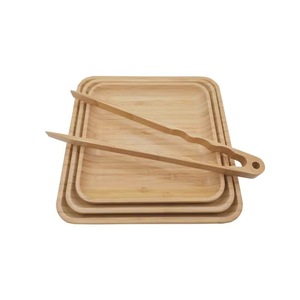 Ensemble de plateaux de service en bois, ronds et ovales, en bambou, avec pinces pour fruits, pain, thé, usage hôtelier - Product Image 5