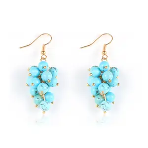 Fashion Fruit Grape Natural Stone Earrings Crystal Agate Colorful Pendant Dangle Ear Studs Hook Retro Elegant Jewelry for Women