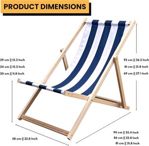 Inweto Summer Essential <span class=keywords><strong>Cannes</strong></span> Stripes Canvas Chaise Longue Pliante en Bois Style Marin Réglable pour Plage/Jardin - Product Image 6