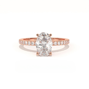Anillo Solitario Aarinya Vintage con Diamante Cultivado en Laboratorio, Oro de 9K, 4 Puntas, Ovalado, con Banda Pavé Francesa, Regalo de Boda - Product Image 6
