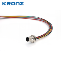 Connecteur d'alimentation industriel KRONZ M12 à 12 broches, montage sur panneau, prise droite, codage A, cuivre, IP67, verrouillage par vis, OEM/ODM