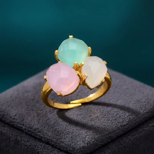 Sparkling Beauty A Three gemstones <b>Ring</b> to Admire with gorgeous pink white green gemstone <b>ring</b> trending for women and girls - Product Image 2