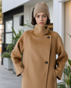 NARI Top Manteau d'hiver de luxe en tissu <span class=keywords><strong>cachemire</strong></span> pour femmes Manteau chaud coupe-vent à boutons de poche classiques pour l'hiver et l'automne - Product Image 3