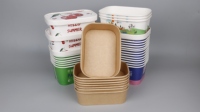 Ensaladera Rectangular de Papel con Tapa, Contenedor Personalizado de Comida Rápida para Llevar, Ensaladera de Papel Ecológico Desechable