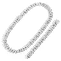 Ensemble Hip-Hop pour Homme - Collier et Bracelet Miami Cuban en Laiton Plaqué Or avec Zircon Micro-Incrusté Géométrique Mixte de 15 mm pour Fêtes