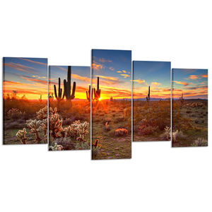 Coucher de soleil coloré moderne en gros d'usine aux Maldives <span class=keywords><strong>Image</strong></span> de vue sur la <span class=keywords><strong>mer</strong></span> imprimée 5 panneaux peinture sur toile d'art mural - Product Image 3