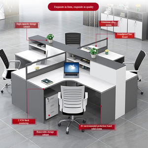 Poste de travail modulaire en L personnalisable pour <span class=keywords><strong>bureau</strong></span>, avec structure en bois/MDF et métal, extensible pour 2 à 6 personnes, <span class=keywords><strong>cloison</strong></span> de <span class=keywords><strong>bureau</strong></span> - Product Image 5